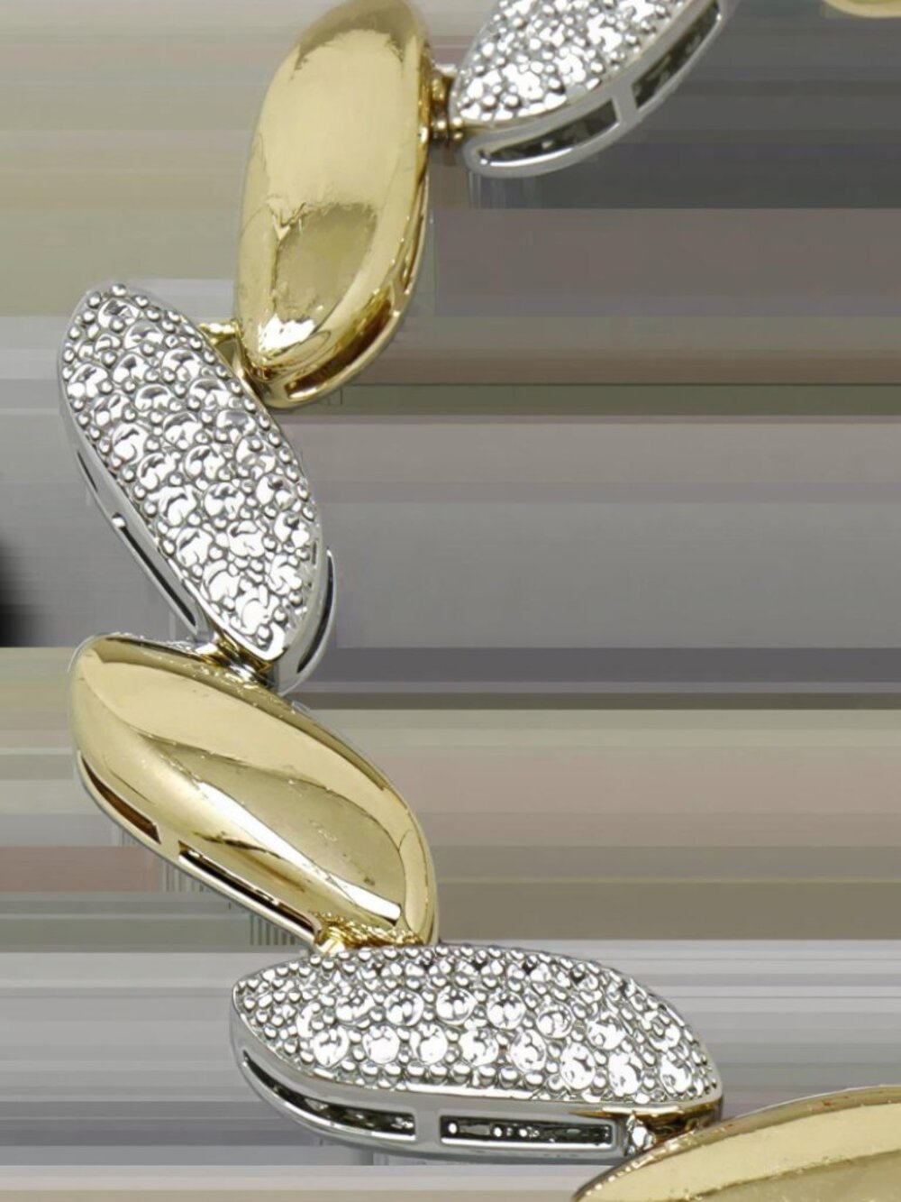 Two-Tone Pave Bean Shape Link 18K Gold Filled CZ Sparkle Bracelet New Luxe Line - Picture 4 of 7